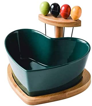 SMSOM Ensalada Sirviendo Cuenco con Marco de bambú, cucharas de Tenedor, Premium Handcraft, Family Essentials Ensalada Creativa, Gran, Blanco (Color : Green)