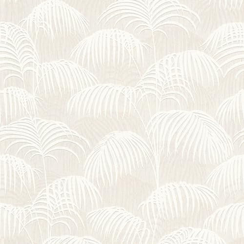 Profhome Papier peint aspect textile 961981-GU papier peint textile crème blanc 0,53 m x 10,05 m / 5,33 m2