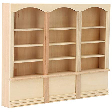 Yuecoom 1:12 Puppenhaus Möbel Miniatur,Mini Möbel Modell, Miniatur Puppenhaus DIY Puppenhaus Bücherregal, Bücherregal für Puppenhaus,Puppenhaus Bücherregal Holz Miniatur Vitrine(Holzfarbe)