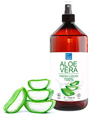 bleu & marine Bretania - 100% Natürliche Aloe Vera Flüssigkeit im Spray | Haut- & Haarpflege | Feuchtigkeitsspendend | Selbstgemachte Kosmetikbasis | Ideal für Alle Hauttypen | 1000 ml