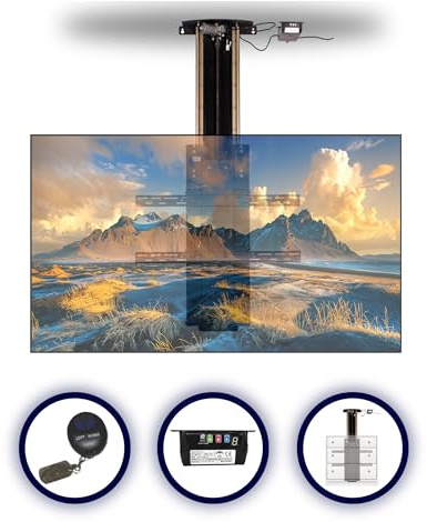 SABAJ Soporte TV Techo motorizado elevable con Mando a Distancia hasta 65 Pulgadas y 80kg para Mueble/LCD/LED/OLED VESA hasta 600x600 automatico Elevador Television electrico retractil Techo y Pared