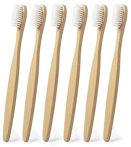 CEZARO - Lot de 6 brosse à dents en bambou naturel pour adulte | Poils souple | Dans emballage individuelle | Ecologique (Lencix 6)