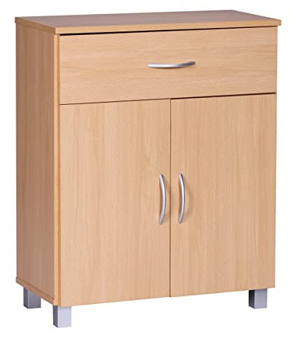 möbelando Sideboard Buche WL1.335 60x75x30cm Kommode mit Schublade und Türen | Kleine Moderne Anrichte Braun | Design Holz Schrank | Allzweckschrank mit Griffen | Kleiner Flurschrank Schmal