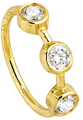 Solid 20G 14Kt Yellow Gold Bezel Set 3-Stone Diamond Nose Hoop Ring - Ear Cartilage Ring - April BirthStone Nose Ring Stud - 3BZ20WDYG