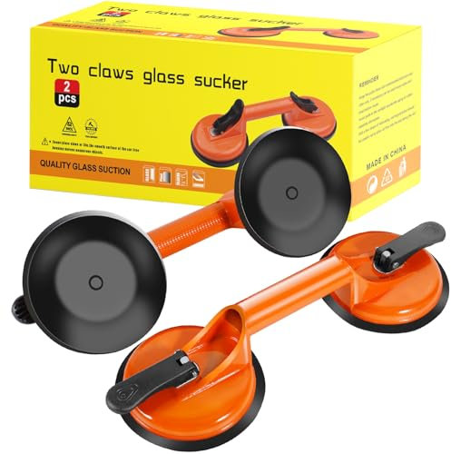 MOYKSRR Ventose Per Vetro, 2 x Sollevatori a Ventosa in Alluminio, Ventosa per Piastrelle con Maniglia Antiscivolo Capacità di Carico 100KG, Ventose Per Vetri per Piastrelle,Vetro, Pavimento - Arancio