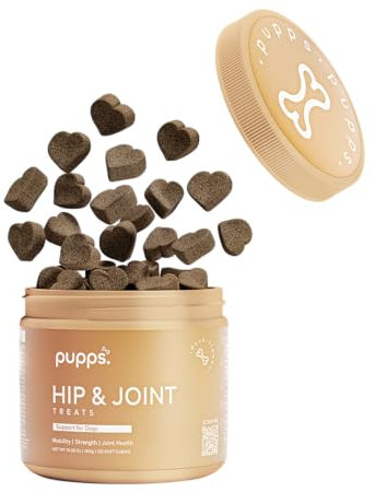 Pupps Hip and Joint Supplements for Dogs - 120 Dog Treats with Green Lipped Mussel, Glucosamine | Joints Supplement for Senior Dogs, Anti Inflammatory Arthritis Care | Max Mobility and Strength