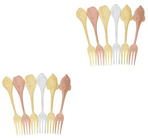 Ciieeo 12pezzi Forchette Acciaio Inossidabile Per Dessert e Frutta Manico Lungo Design Pesci Colorati Per Casa e Ristoranti Acciaio Inossidabile Facile Da Pulire