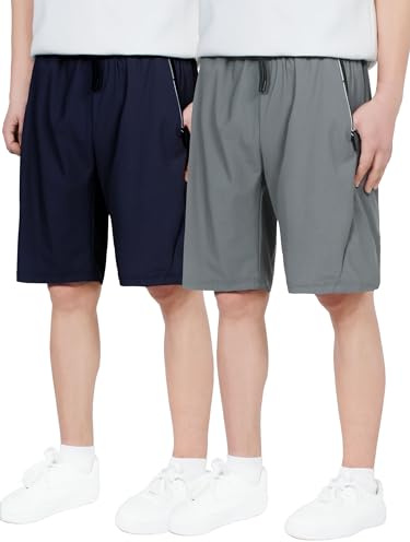 CAMLAKEE Sportshorts pojkar, korta byxor, barnshorts, sommar, snabbtorkande, barnshorts, Mörkgrå marinblå, 134-140
