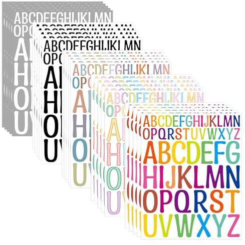 25 Blatt Buchstaben Aufkleber, 1300 Stück Sticker Buchstaben Selbstklebende Zahl Vinyl Aufkleber,für Briefkasten Zahlen Etiketten DIY Kunst Making, Aufkleber für Zeichen,Notizbuch(5-Stile)