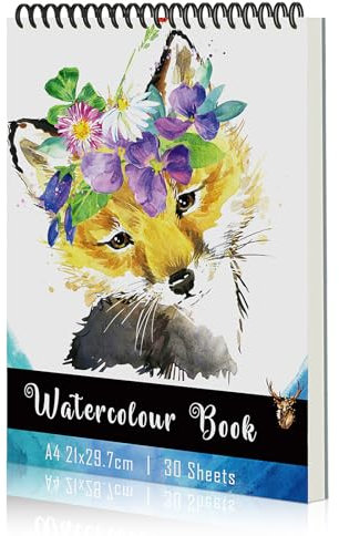 Yordawn Watercolour Paper A4 Watercolour Sketchbook with 30 Sheets Art Supplies for Artists Adults Teens Kids Textured Paper Drawing Pad Watercolour Book for Painting Sketching Fox