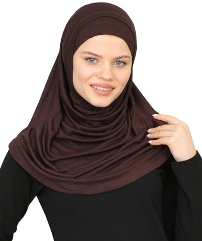 Prien Chic Hijab Pour Femme, Ensemble Foulard Musulmane, Long Turban Bonnet Musulman, Echarpe Voile, Vetement De Prière Pour Filles, Khimar Abaya (Marron)