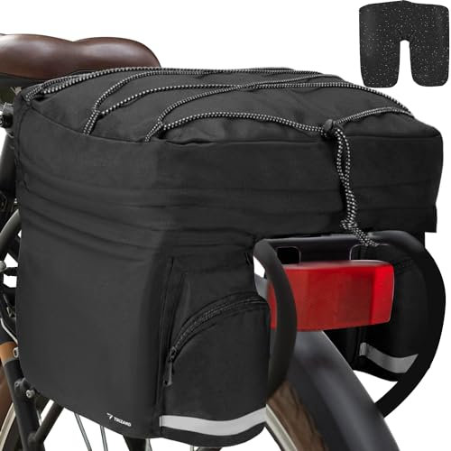TRIZAND Gepäckträgertasche 60 L Wasserfest Fahrradtasche für Gepäckträger mit Reflektoren und Abdeckung Schwarz 23798