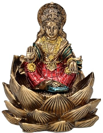 Figuren Shop GmbH Lakshmi Figur sitzt in Lotus Blüte 9 cm, Hinduistische Göttin, Buddha