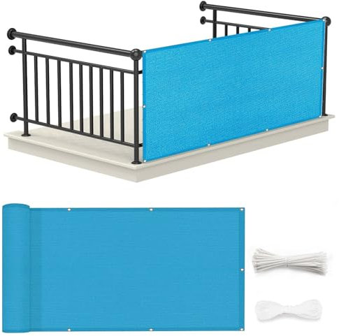 Pantalla de Privacidad 150 x 850 cm Protección UV,Resistente Al Viento Pantalla Protección de Privacidad para Balcón con Ataduras de Cables para Jardín Balcón, Azul