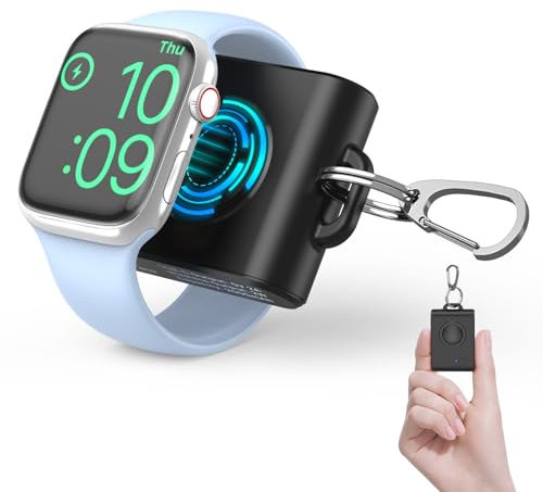 2000mAh Portable iWatch Charger with Keychain - Mini Power Bank, Power Emergency Pod Compact Magnetic Wireless iWatch Charger for Apple Watch Series 9 8 7 SE 6 5 4 3 2 Ultra Travel Accessories -Black