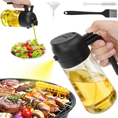 woonyee Ölsprüher, Öl Sprühflasche, Sprühflasche Öl, Airfryer Öl Spray, Ölspray 470 Ml Sprüh- Und Gießfähig, Auslaufsicher, Lebensmittelechtes Glas, Zum Kochen, Grillen, Küche (Schwarz)