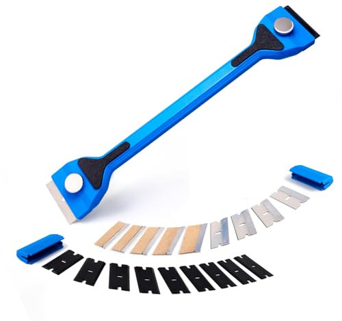 FOSHIO Kunststoff Schaber Kit mit 20 Ersatzklingen, 9.5 langem Griff Metallschaber Und Plastikspachtel, Plastik schaber für Aufkleber Entferner, Glasschaber für Etikettenentferner, kleberentferner