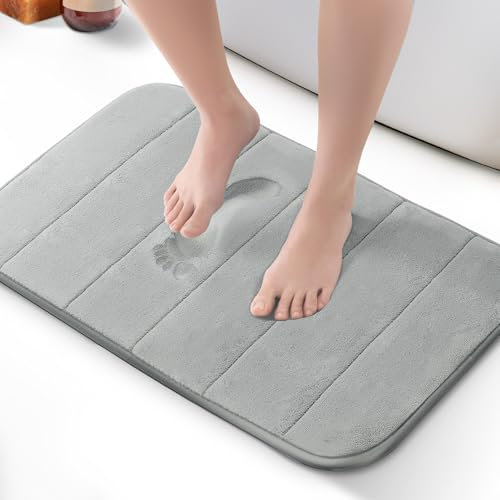 KEPLIN Memory Foam Bath Mat - Ultra-Soft, Highly Absorbent, Non-Slip, Machine Washable - Luxurious Comfort for Home & Bathroom Floors (Light Grey, 40 x 60cm)