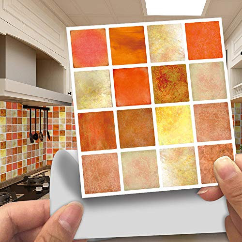 Fliesenaufkleber Orange Mosaik Klebefliesen Küche Pvc Klebefliesen Küche,Wasserfest Fliesenaufkleber Bad,Küchenrückwand Selbstklebend Leicht Zu Schrubben 10 Stück(20x20cm)
