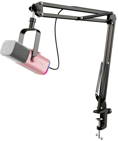 FIFINE USB/XLR Streaming Micro Gaming pour PC PS4 PS5, RGB Cardioïde Dynamique Microphone avec Support, pour Mixer Cartes Son, pour Gaming, Podcasting, Broadcasting, Enregistrement Vocal - Rose