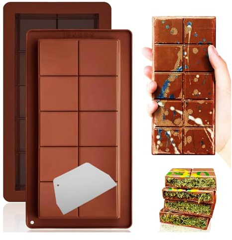 Koqit Schokoladenform Silikon Tief Schokoladentafel Form, 2 Stück BPA-frei Silikonform Schokoladentafel Tiefe Schokoladenform Extra Tief Schokolade Form für Schokolade Praline Süßigkeiten Braun