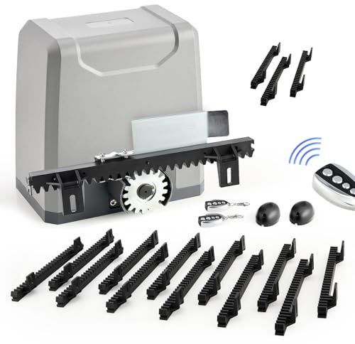 CO-Z 400W Motor Puerta Corredera 1000KG Motor para Puerta Corredera con 12x0.33M Cremallera de Nailon, 2 Control Remoto y Sensores Infrarrojos + 1m Cremallera de Nailon Más
