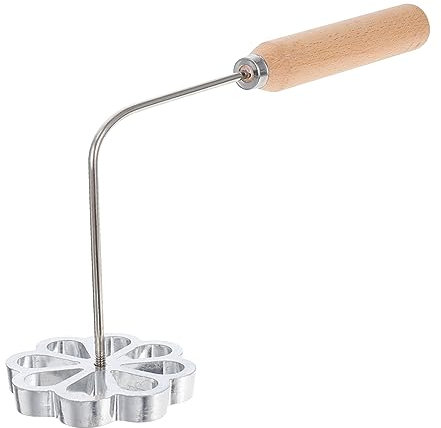 AUTSUPPL Molde Práctico Para Freír Snacks De Camarones Diseño Floral De 7,5 Cm, Aleación De Aluminio y Mango Ergonómico De Madera, Resistente Al Calor, Para Uso Casero Cocina