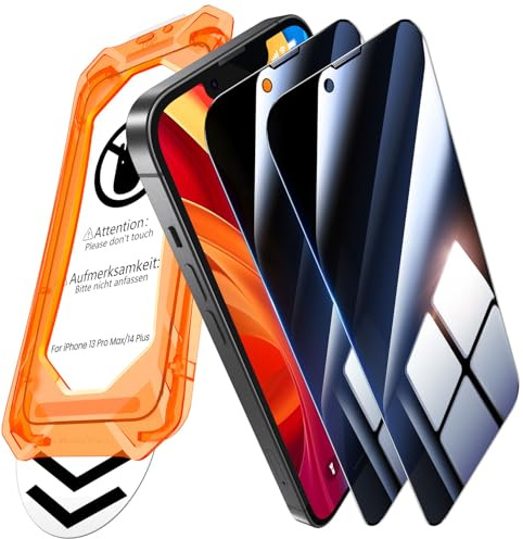 UniqueMe für iPhone 13 Pro Max/14 Plus für Panzerglas Sichtschutz - [Full Screen Displayschutz] Schutzfolie Sichtschutzfür iPhone 13 Pro Max/14 Plus Schutzglas,Auto Installation,2 Stück