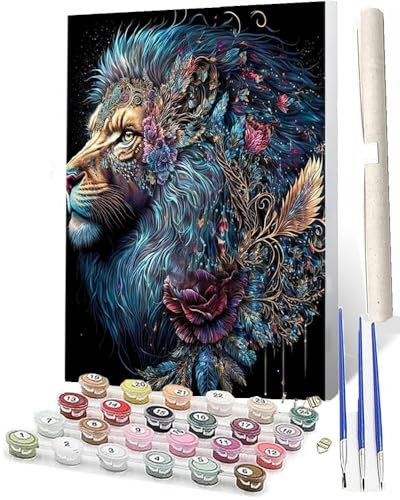 WMZPOY Malen Nach Zahlen Erwachsene Malen Nach Zahlen Tiere Anfänger Bunter Löwe_014 DIY Ölgemälde Leinwand Kit für Geschenke und Home Wand Dekor (40x50cm)