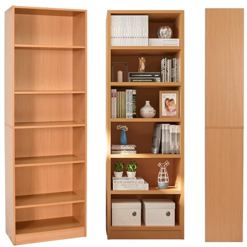 Absolute Deal Wooden Tall Slim Bookcase Tier Free Standing Adjustable Shelf | Deep freestanding bookshelf with adjustable shelving for books, files and home decor, a tall slim storage unit for any room