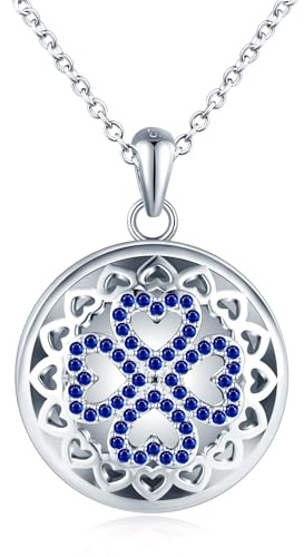 MICMIF Argento 925 Collana Foto Medaglione con Quadrifoglio Zirconi Ciondolo Portafoto Personalizzata, Collana Locket Redondo Apribile per 1 Foto, Catena 45+5cm per Donne Ragazze