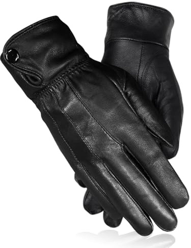TUONYIS 1 Pair Women's Leather Gloves, Waterproof Leather Gloves, Winter Soft Warm Lining Touchscreen Texting Ladies Glove, Men’s Ladies Casual Driving Motorcycle Dress Gloves (Black)