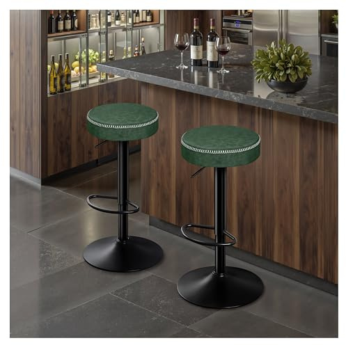 STOOLINK 2er Set Barstuhl Höhenverstellbar, Barhocker Ohne Lehne, Grün | Tresenhocker aus Mikrofaser-Leder, mit Fußstütze, Höhe 65,5 cm-85,5 cm, 360° Drehbar, bis 150 kg Belastbar für Bar und Küche
