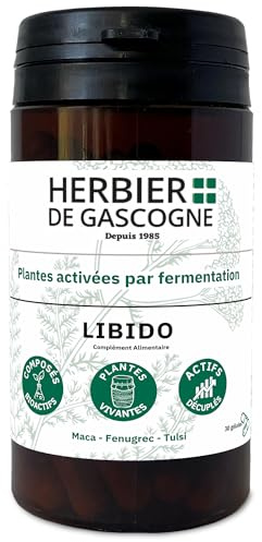 LIBIDO | Complexe Plantes activées par fermentation | Actifs décuplés | 1 gélule par jour | 30 gélules | Maca | Fenugrec | Tulsi | 100% naturel | L'HERBIER DE GASCOGNE | Herboriste depuis 1985