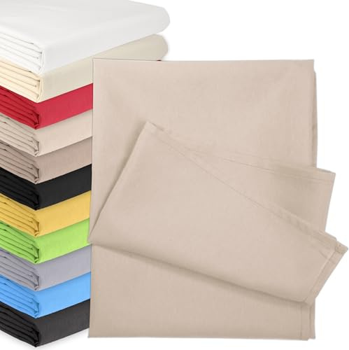 Bettlaken OHNE Gummizug 70x200 cm Poly Baumwolle Beige | Glatte Betttuch ohne Spanngummi. Atmungsaktiv, Waschbar. Laken, klassische Betttücher, Haustuch für Zuhause, Hotel