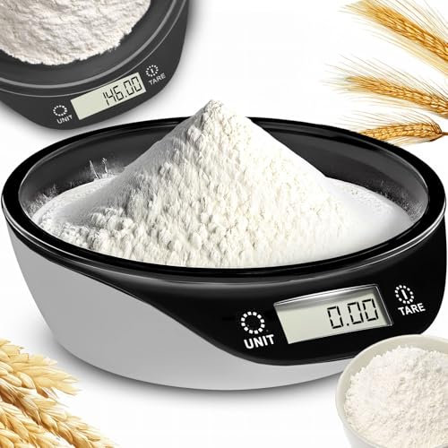 Retoo - Báscula de cocina con cuenco extraíble, hasta 5 kg, para cocinar y cocinar, pantalla LCD, báscula digital, báscula de cocina con cuenco grande mezclador, balance de alimentos blanco y negro