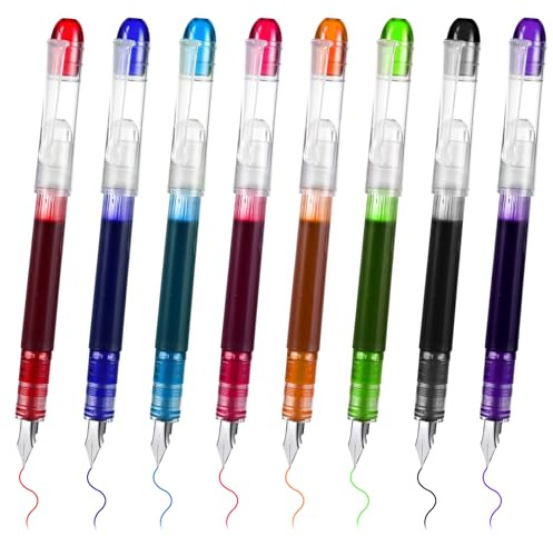YBEATY 8 Pcs Disposable Pens Cute Aesthetic Smooth Writing Office Supplies Multicolor Stainless Steel Fine Nib Point Fountain Pens Set for Men Women Calligraphy Journaling Drafting Sketching Doodling