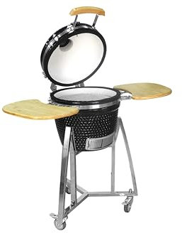 CL-16 Kamado Profi Keramik Grill BBQ Grillei Holzkohlegrill Keramikgrill Grillrostdurchmesser 33,5 cm (Schwarz, Ø 40 cm)