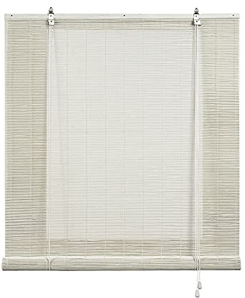 Estores enrollables de cañas de bambú Natural de Color Blanco 150x175 cm | Persianas de bambú de estilo rústico para ventanas y puertas. Fácil de instaladr. Ofrece paso de la luz. StoresBasic