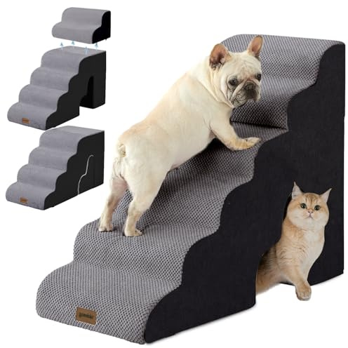 ZOMISIA Dog Ramp for High Beds with Tunnel, 29 H 6 Steps for Large Dog | Tunnel 2 in 1 with Zippers, Suitable for Short-Legged Dogs Get on Bed, Non-Slip Durable Dog Steps with High-Density Foam