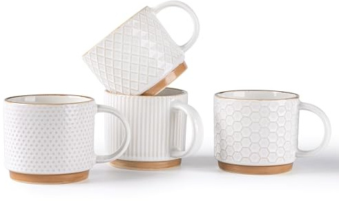 GBhome Set di 4 tazze da caffè impilabili I Tazze in ceramica da 220ml con texture I Adatte per lavastoviglie e microonde I Per latte/cappuccino I Idea regalo moderna per uomini/donne