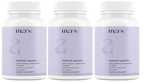 Mars by GHC Natural Beetroot Capsules | Beetroot, Garlic, Blueberry, Pomegranate & L-Arginine | Plant-Based Supplement | 180 Capsules | Pack of 3