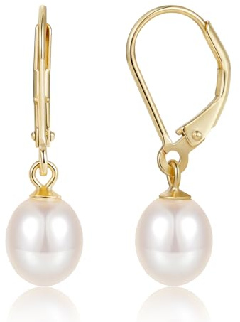 EAMTI Pearl Earrings for Women Freshwater Cultured Pearl 925 Sterling Silver Drop Earrings 14K Gold Plated Leverback Hypoallergenic