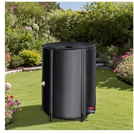 Tonneau de pluie portable pliable de 225 L – Réservoir de stockage d'eau pliable en PVC pour jardin et extérieur Réservoir d'eau de pluie efficace (noir)