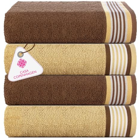 Casa Copenhagen Juego de 4 Toallas de baño, 550 gsm, Marrón Beige | He & She Juego de toallas 100% algodón egipcio (140 x 70 cm) para baño, cocina y ducha (set de regalo para mujer y hombre)