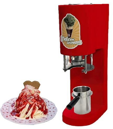 Lissontine Sorbetière à Spaghettis Professionnelle avec 4 Moules Interchangeables, Trémie INOX 420ml, Presse à Glace électrique 80 W, Facile à Nettoyer pour Glaciers Et Traiteurs Red