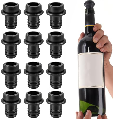 12 Pcs Vacuum Wine Stoppers Silicone Wine Saver Preserver Reusable Bottle Sealers Wine Bottle Stoppers for Keeping Wine Fresh Longer Red/White/Sparkling Wine Stopper Accessories (Black)