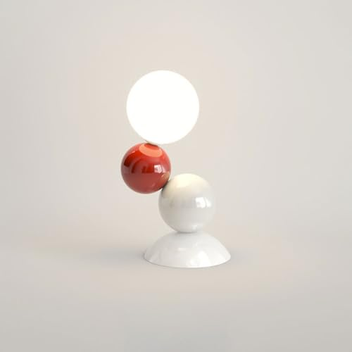 NTALJC Lampada da comodino Globe Lampada geometrica a LED a led scrivania da banco notturno Secondo illuminazione con sfera bianca (rosso)