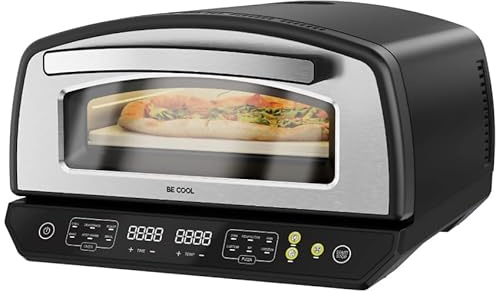 BE COOL Multifunktions Pizzaofen mit Pizzastein 33 cm – 2000W | 450°C neapolitanische Pizza | 6 Programme, 4 Funktionen, Touchdisplay, LED, Ober-/Unterhitze, Backen, Grillen, Braten