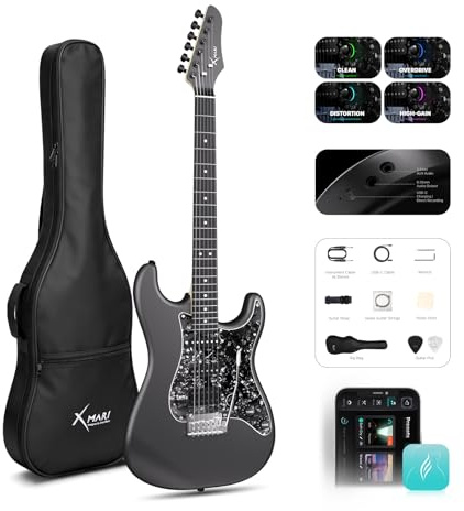 Enya X MARI Smarte E-Gitarre mit integrierten DSP-Effekten, 4 Voreinstellungen, USB-C-OTG-Aufnahme, Kopfhörerausgang, Alnico-Tonabnehmer mit Spulen-Split, Kohlefaser-Körper, Gigbag, Gurt, Kabel